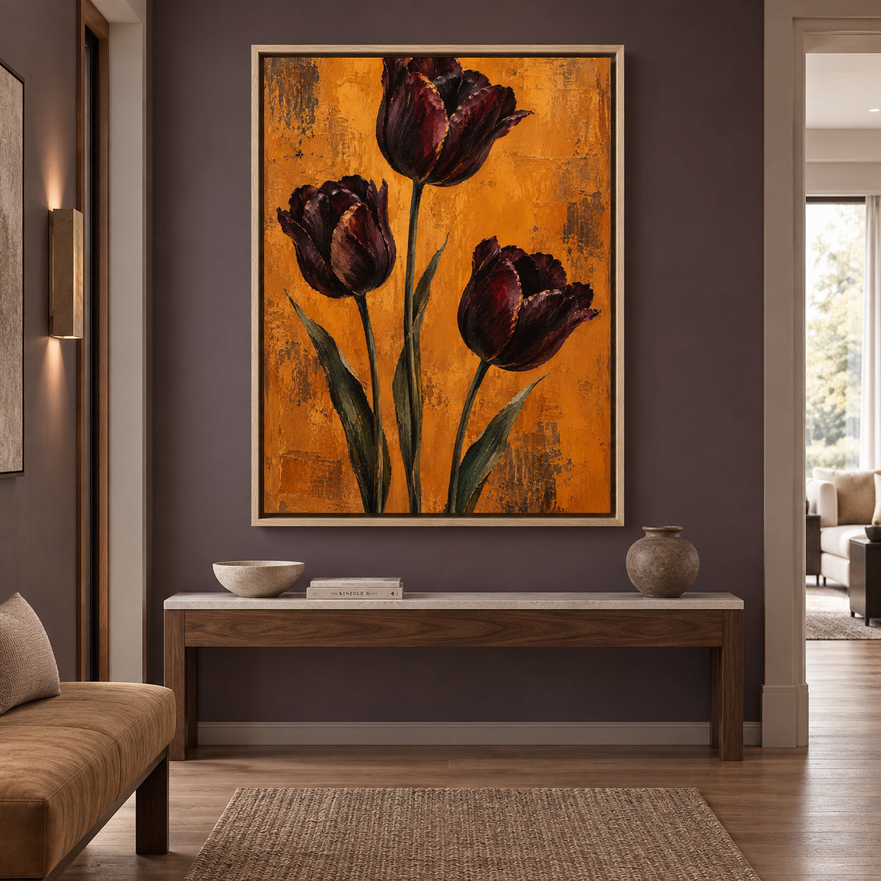 Crimson Reverie Modern Floral Canvas Wall Art