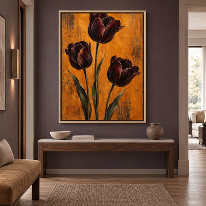 Crimson Reverie Modern Floral Canvas Wall Art