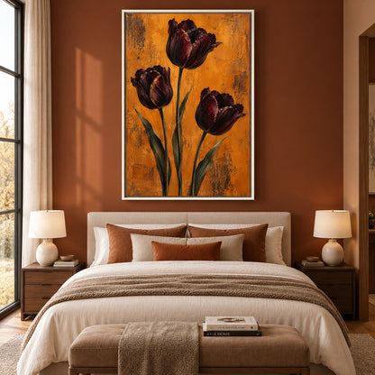 Crimson Reverie Modern Floral Canvas Wall Art