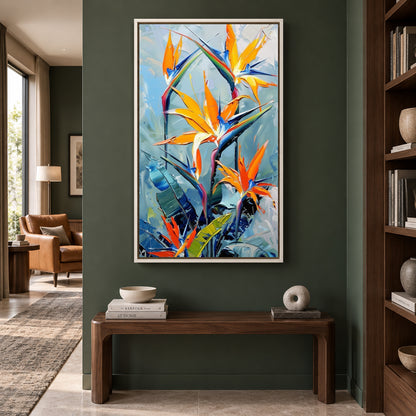 Tropical Bird of Paradise Abstract Canvas Wall Art for Modern Homes