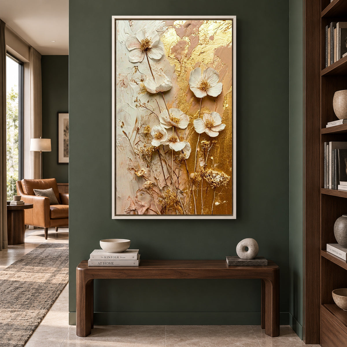 Golden Wildflower Vertical Canvas Wall Art for Luxury Interiors