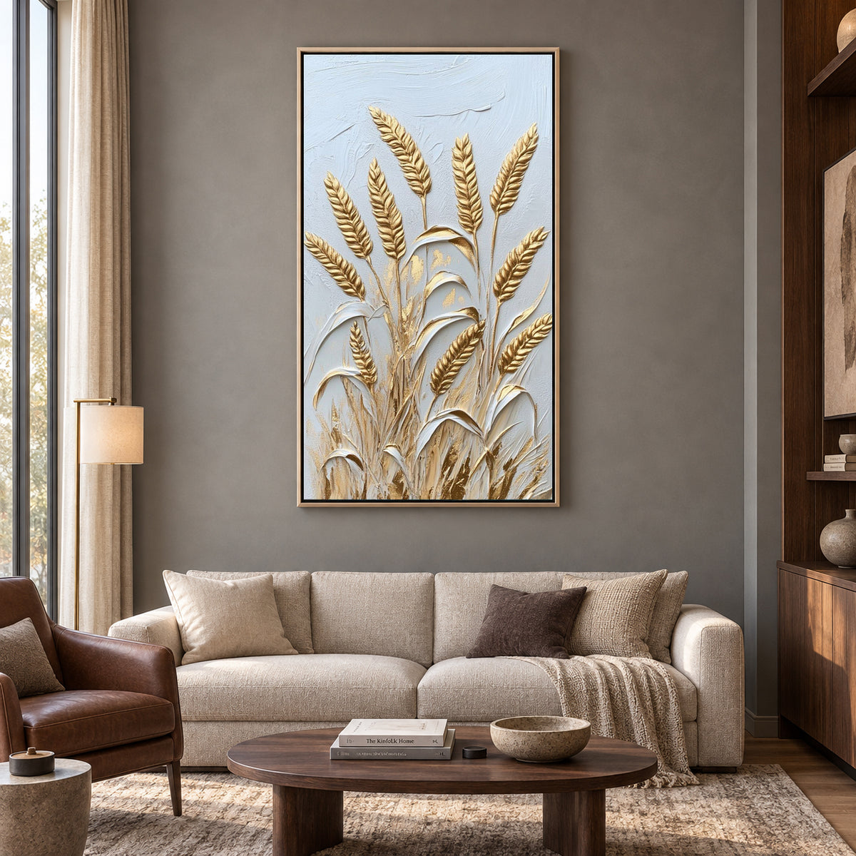 Golden Wheat Field Vertical Canvas Wall Art for Elegant Interiors