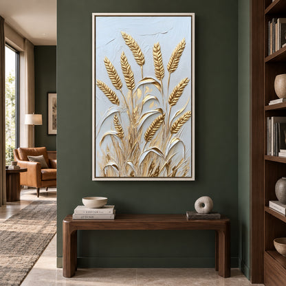 Golden Wheat Field Vertical Canvas Wall Art for Elegant Interiors