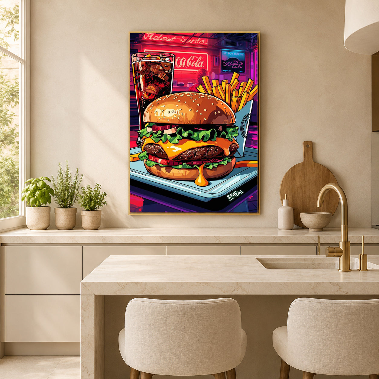 Burger Wall Art Retro Pop Art Cheeseburger Canvas Print