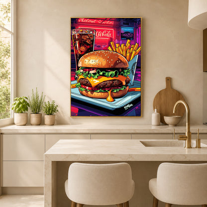 Burger Wall Art Retro Pop Art Cheeseburger Canvas Print