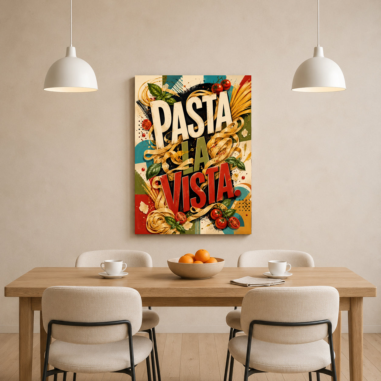 Pasta La Vista Canvas Wall Art | Italian Kitchen Typography Canvas Print