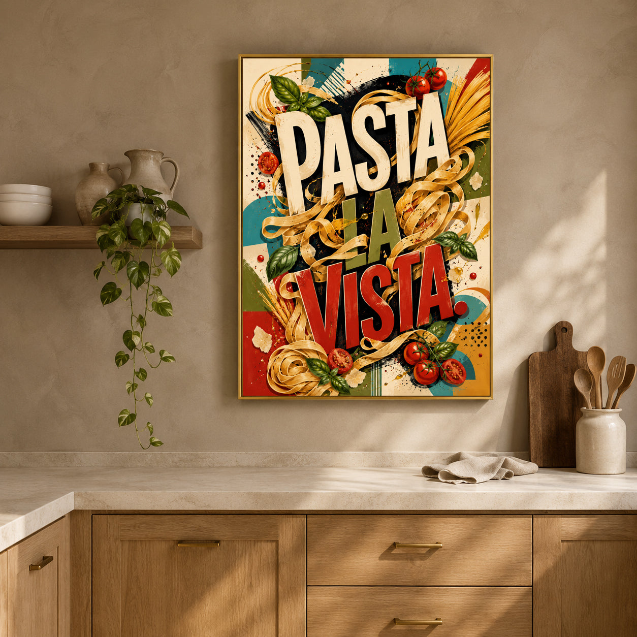 Pasta La Vista Canvas Wall Art | Italian Kitchen Typography Canvas Print