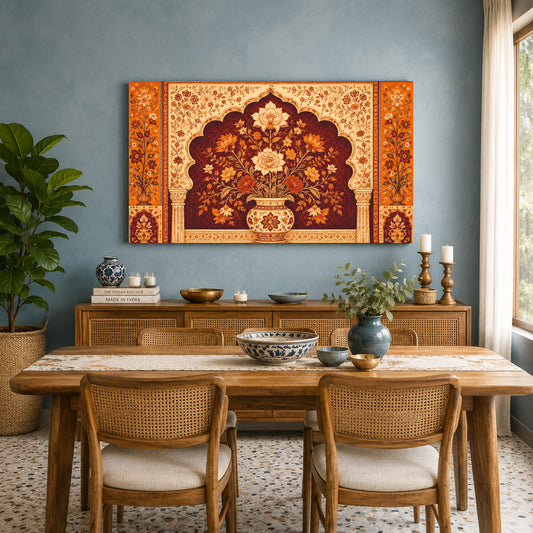 Indian Traditional Floral Wall Art Mughal Canvas Painting Decor