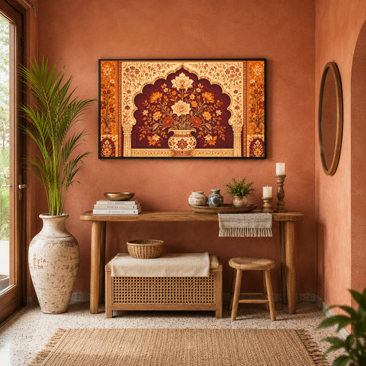 Indian Traditional Floral Wall Art Mughal Canvas Painting Decor