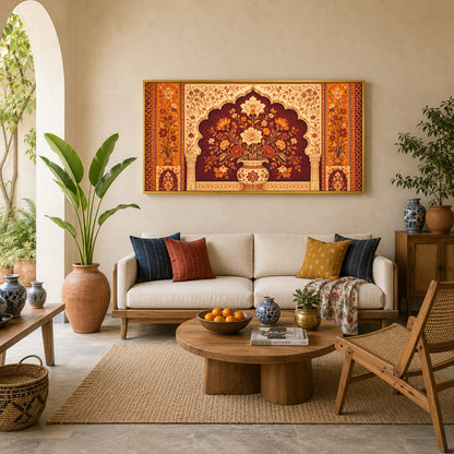 Indian Traditional Floral Wall Art Mughal Canvas Painting Decor