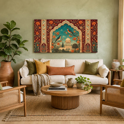 Indian Traditional Floral Bird Wall Art Heritage Canvas Painting