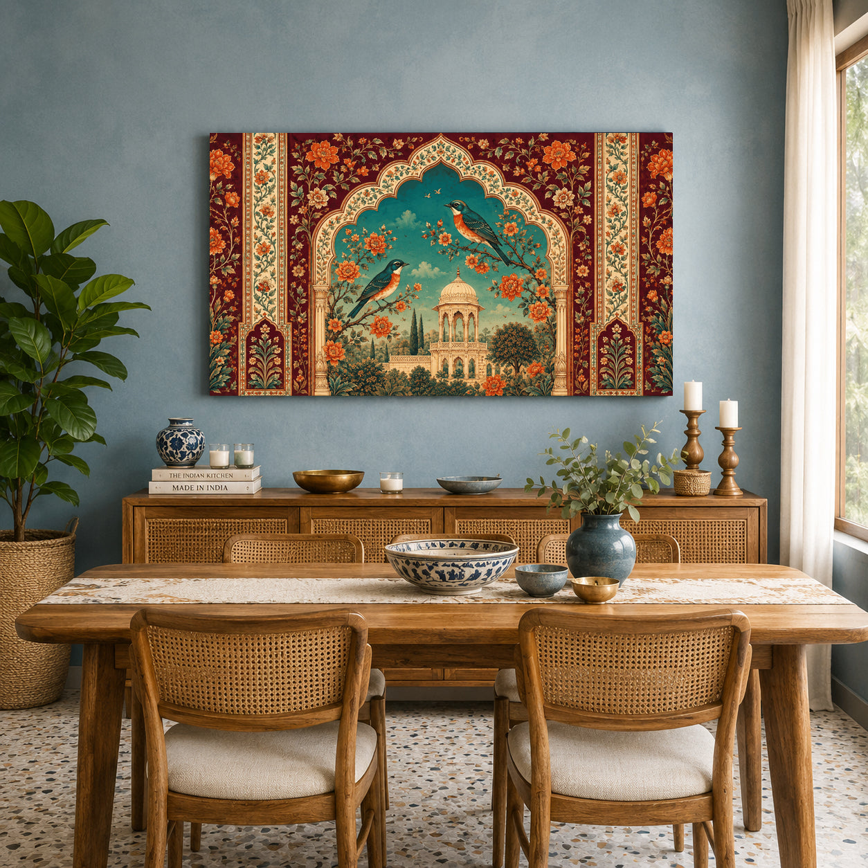 Indian Traditional Floral Bird Wall Art Heritage Canvas Painting