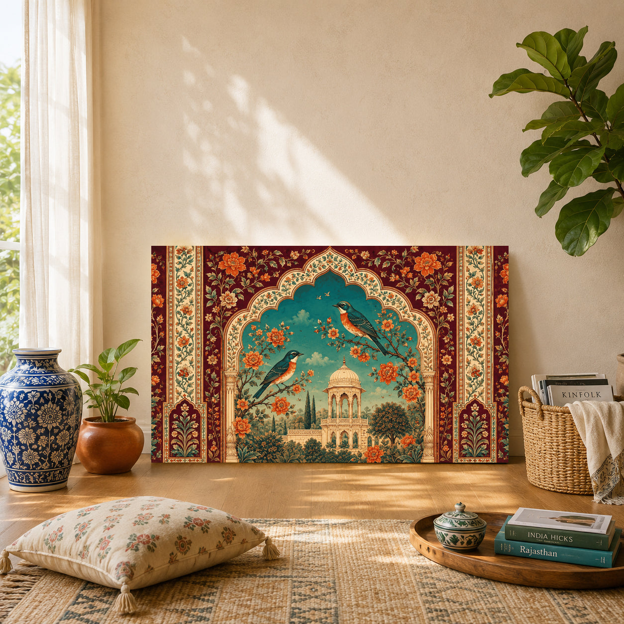 Indian Traditional Floral Bird Wall Art Heritage Canvas Painting