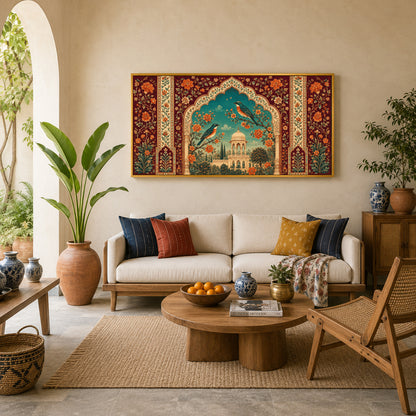 Indian Traditional Floral Bird Wall Art Heritage Canvas Painting