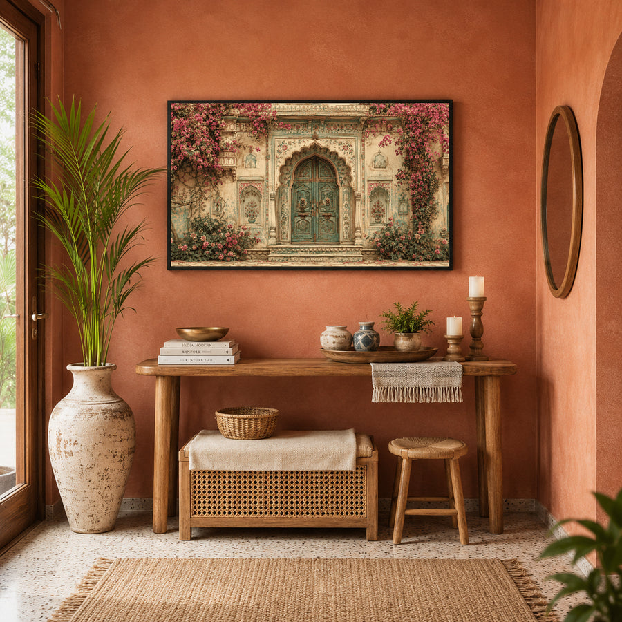 Indian Traditional Wall Art Vintage Palace Door Ethnic Canvas Decor