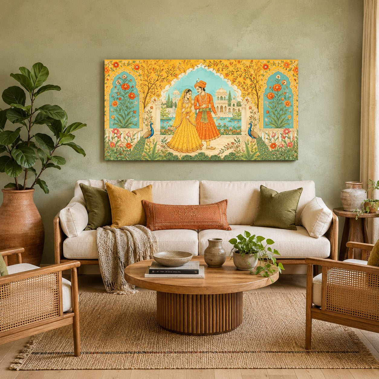 Indian Traditional Wall Art with Royal Ethnic Couple Canvas Decor