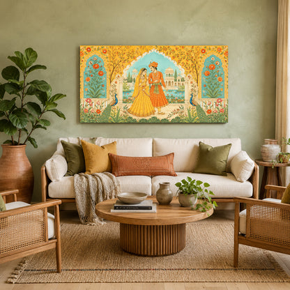 Indian Traditional Wall Art with Royal Ethnic Couple Canvas Decor