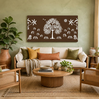 Indian Traditional Wall Art with Ethnic Warli Tree Canvas Painting