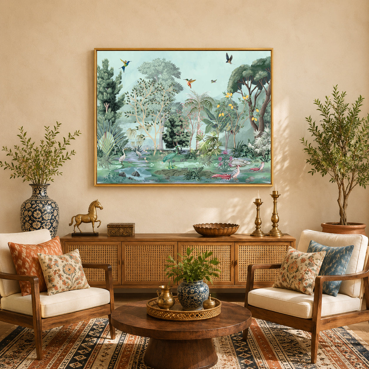 Indian Traditional Wall Art with Serene Ethnic Nature Landscape