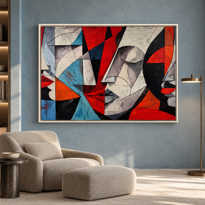 Bold Geometric Face Abstract Canvas Art for Modern Interiors
