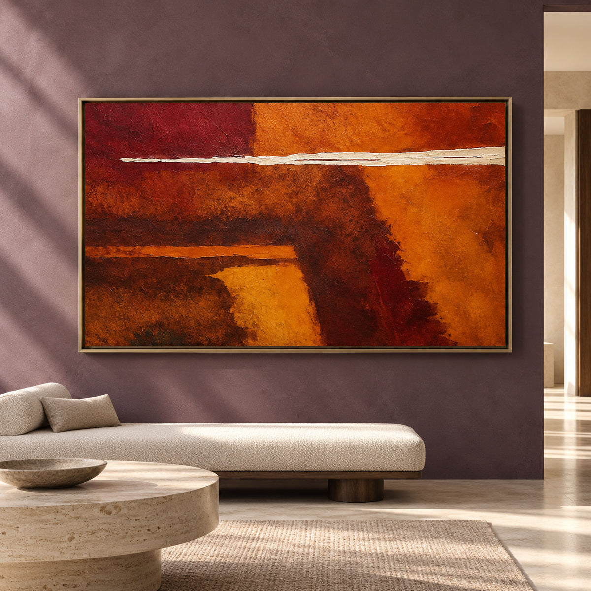 Burnt Orange and Burgundy Abstract Canvas Art for Modern Interiors