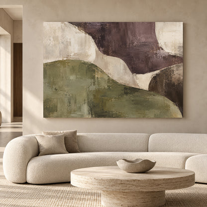 Organic Abstract Canvas Art in Olive Green and Deep Plum