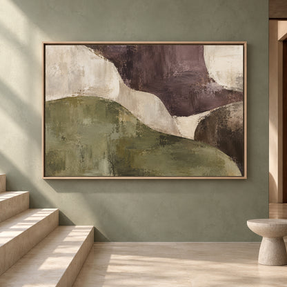 Organic Abstract Canvas Art in Olive Green and Deep Plum