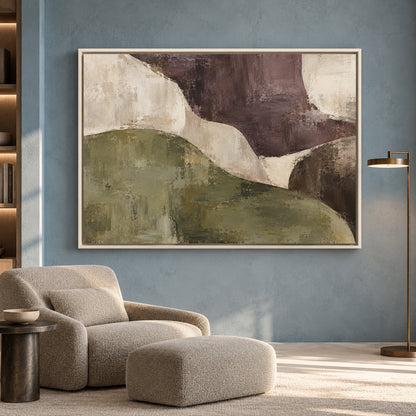 Organic Abstract Canvas Art in Olive Green and Deep Plum
