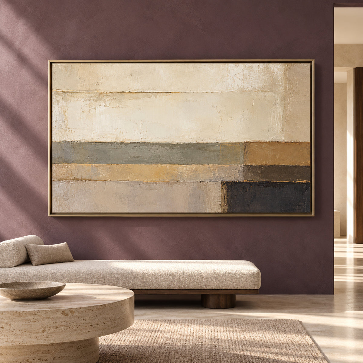 Neutral Minimalist Abstract Canvas Art with Architectural Forms