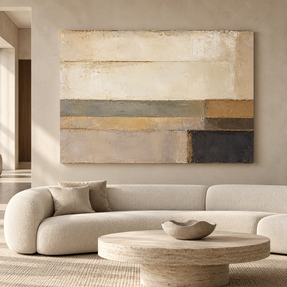 Neutral Minimalist Abstract Canvas Art with Architectural Forms