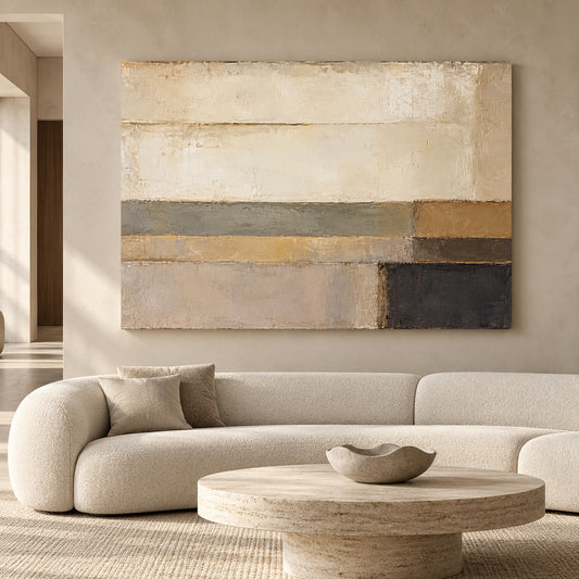 Neutral Minimalist Abstract Canvas Art with Architectural Forms