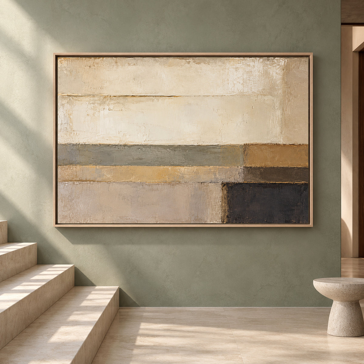 Neutral Minimalist Abstract Canvas Art with Architectural Forms
