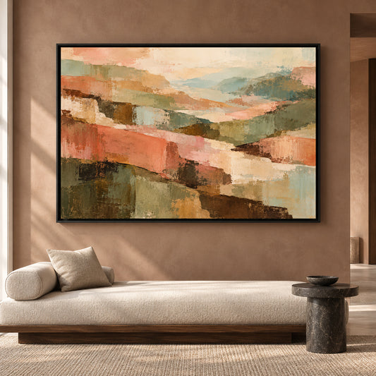 Pastel Abstract Landscape Canvas Art in Sage Green and Blush