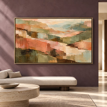 Pastel Abstract Landscape Canvas Art in Sage Green and Blush