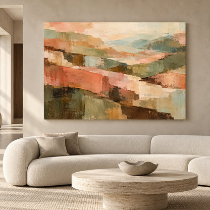 Pastel Abstract Landscape Canvas Art in Sage Green and Blush