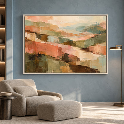 Pastel Abstract Landscape Canvas Art in Sage Green and Blush