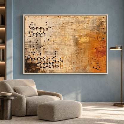 Earthy Ochre Abstract Canvas Art with Contemporary Dot Pattern