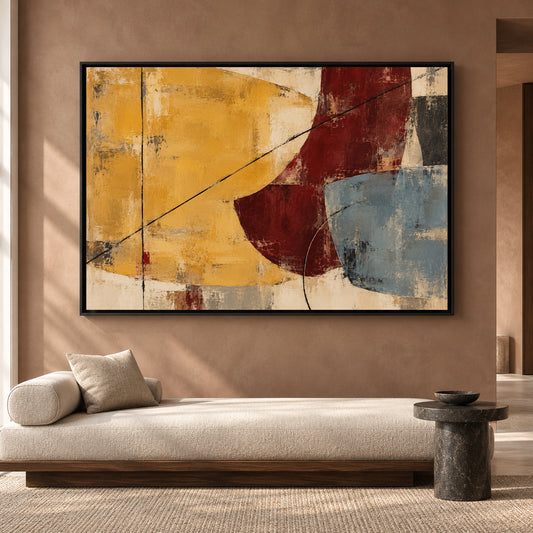 Mustard Burgundy Abstract Canvas Art for Modern Interiors