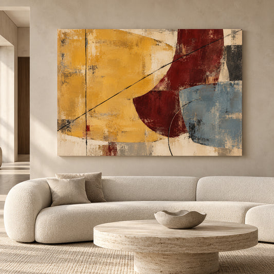 Mustard Burgundy Abstract Canvas Art for Modern Interiors