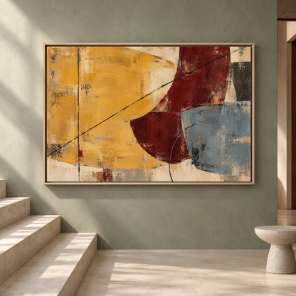 Mustard Burgundy Abstract Canvas Art for Modern Interiors