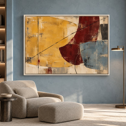 Mustard Burgundy Abstract Canvas Art for Modern Interiors