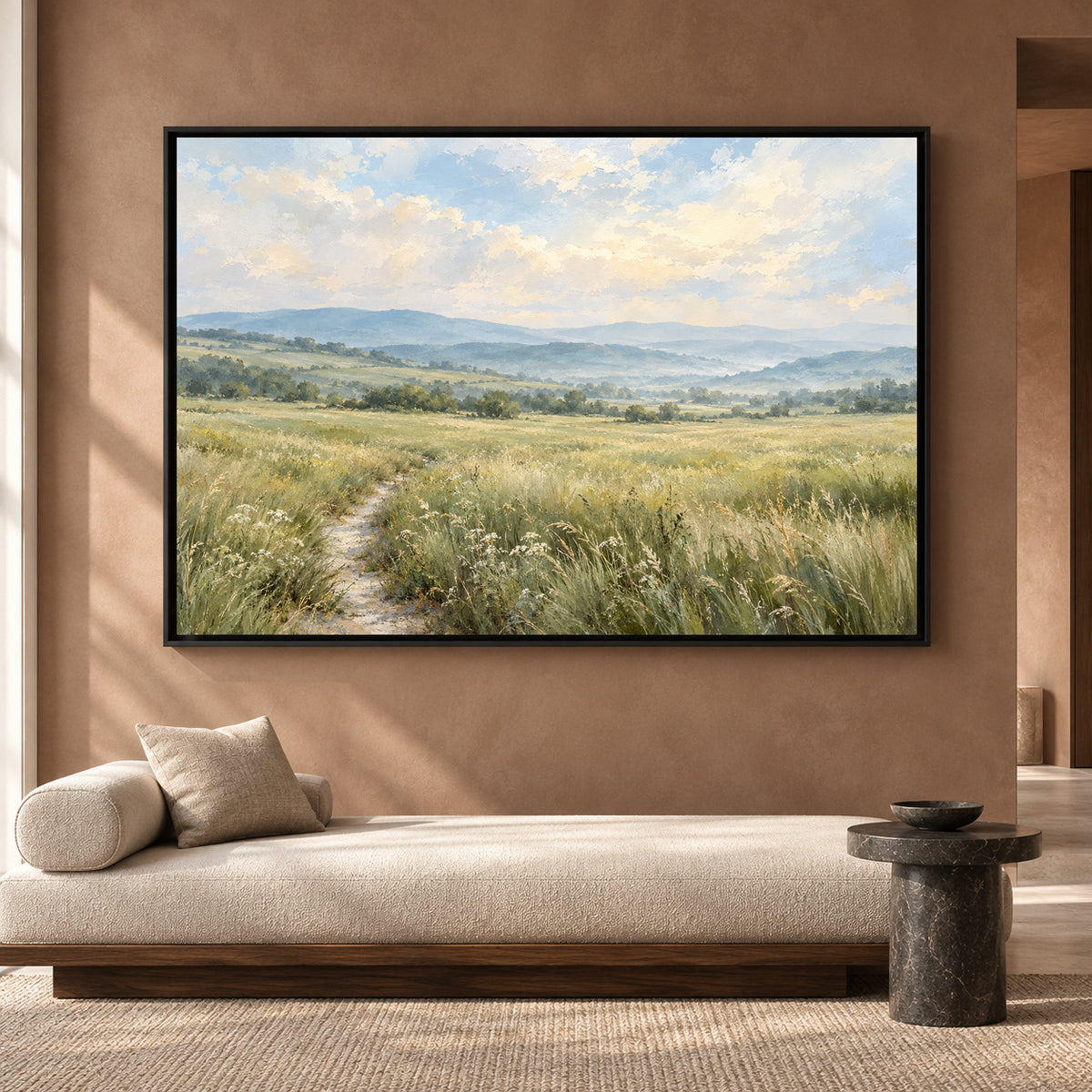 Serene Meadow Landscape Canvas Art for Calm Modern Homes