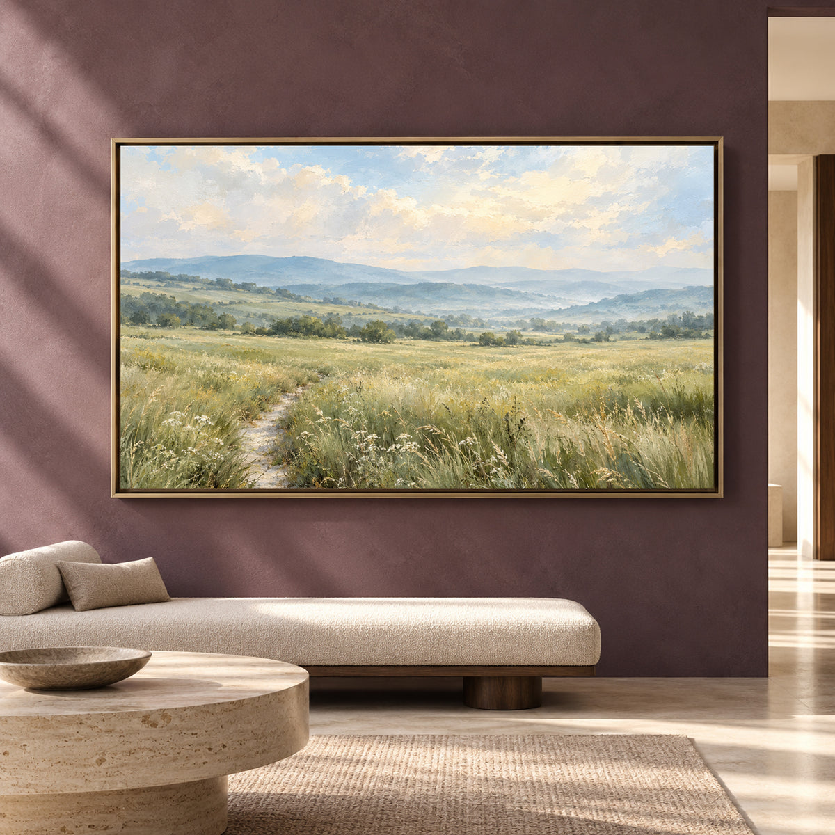 Serene Meadow Landscape Canvas Art for Calm Modern Homes