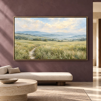 Serene Meadow Landscape Canvas Art for Calm Modern Homes
