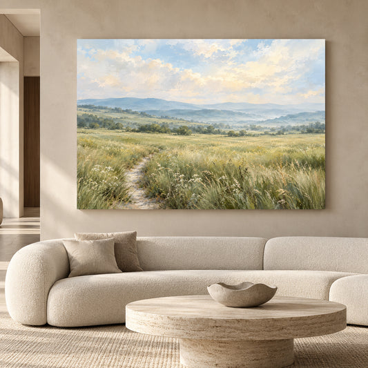 Serene Meadow Landscape Canvas Art for Calm Modern Homes