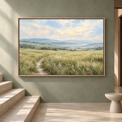 Serene Meadow Landscape Canvas Art for Calm Modern Homes