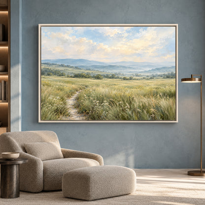 Serene Meadow Landscape Canvas Art for Calm Modern Homes