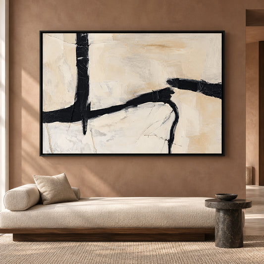 Black and Ivory Minimal Abstract Canvas Art for Modern Homes