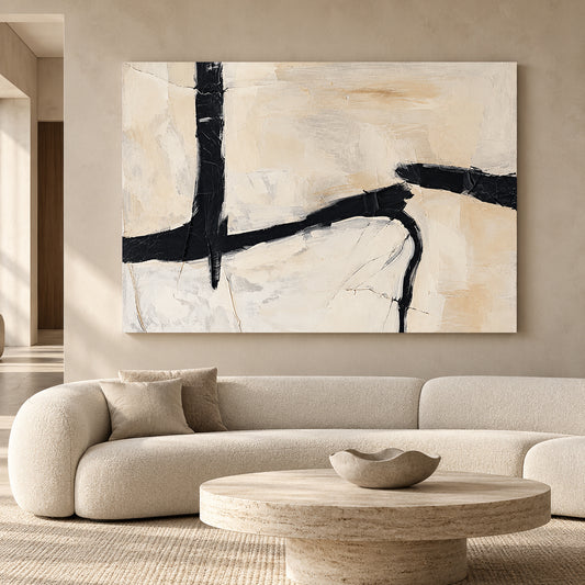 Black and Ivory Minimal Abstract Canvas Art for Modern Homes