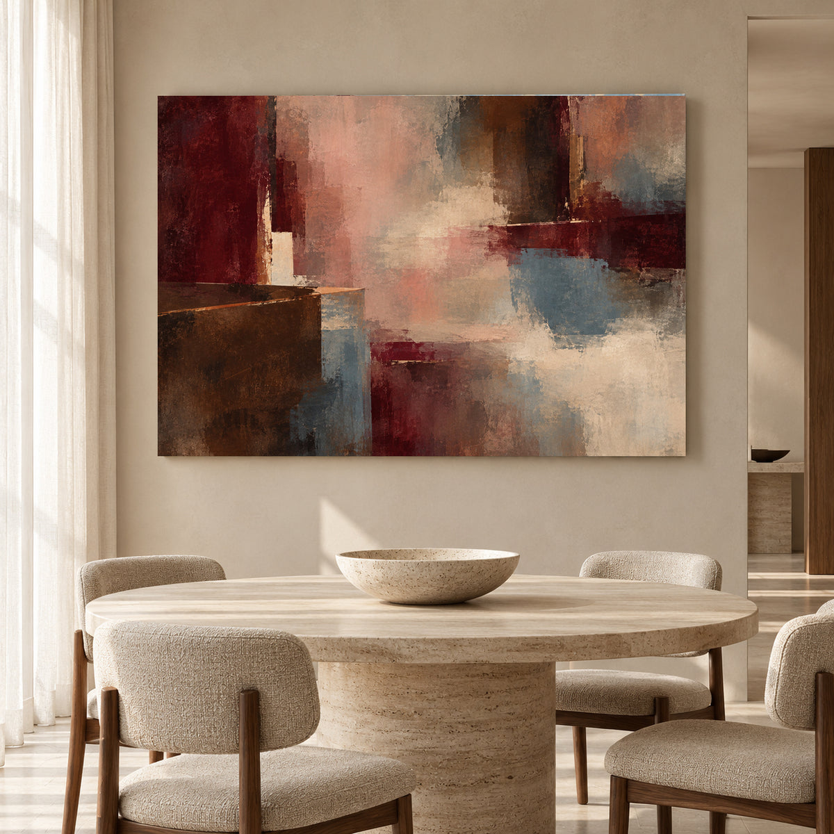 Burgundy Blush Abstract Canvas Art for Modern Interiors